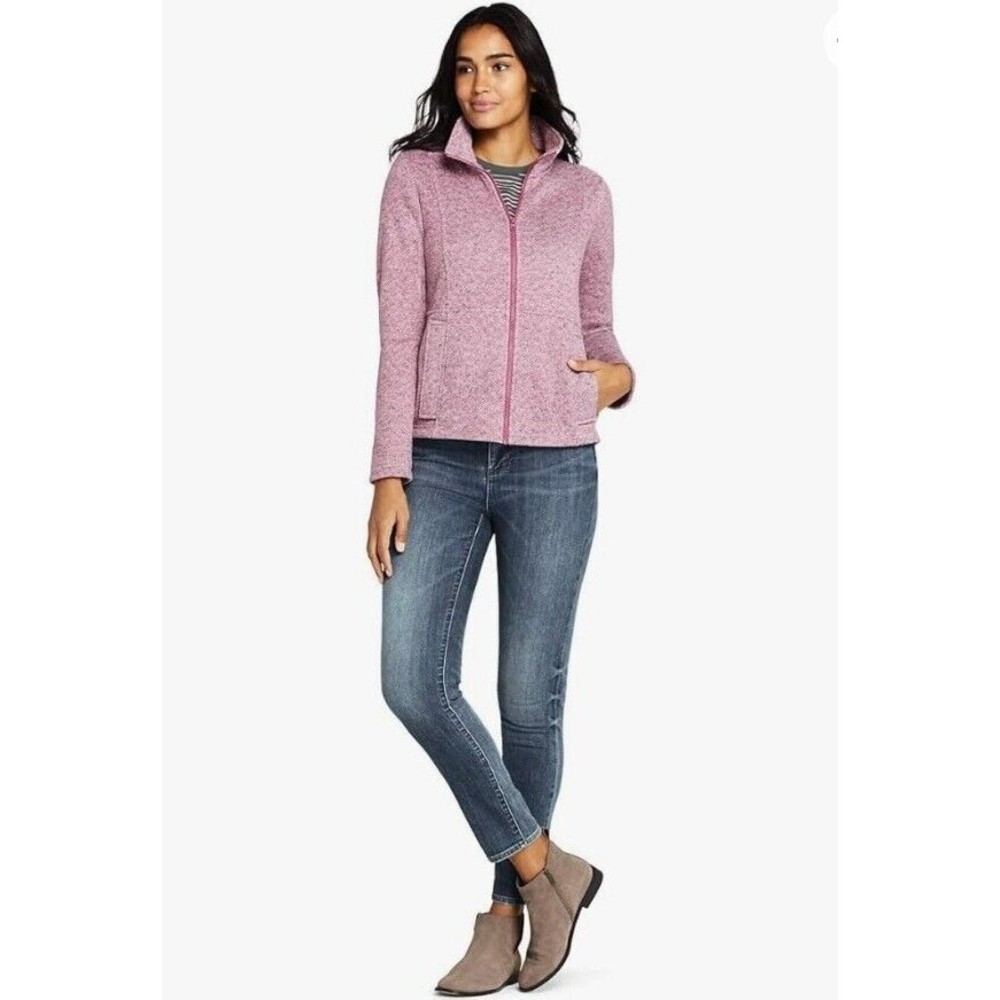 Lands End Pink Herringbone Fleece Jacket Burnt Clay Womens Size Large Petite - Picture 2 of 11